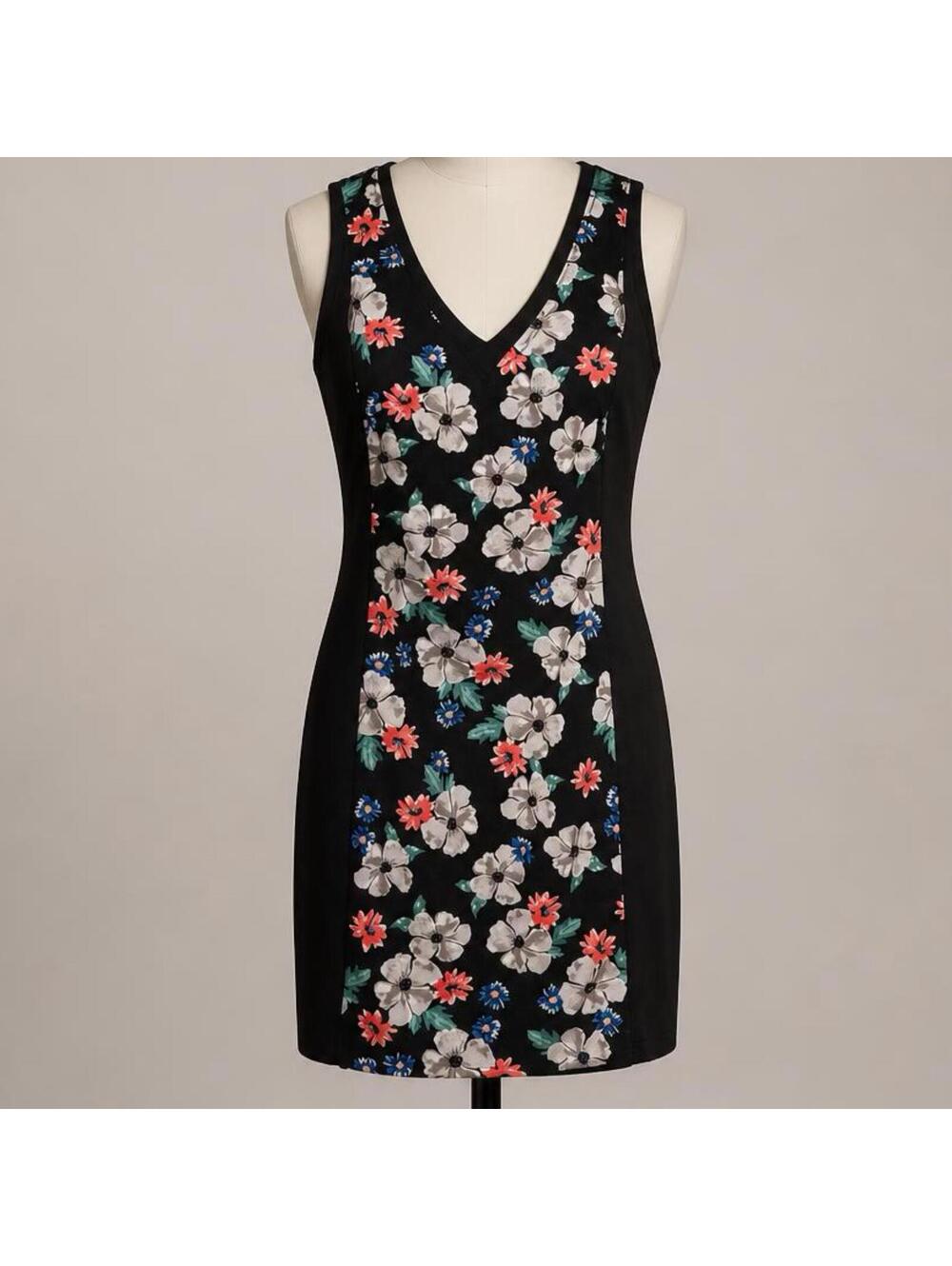 White House Black Market Black Floral V-Neck Dress Size 14